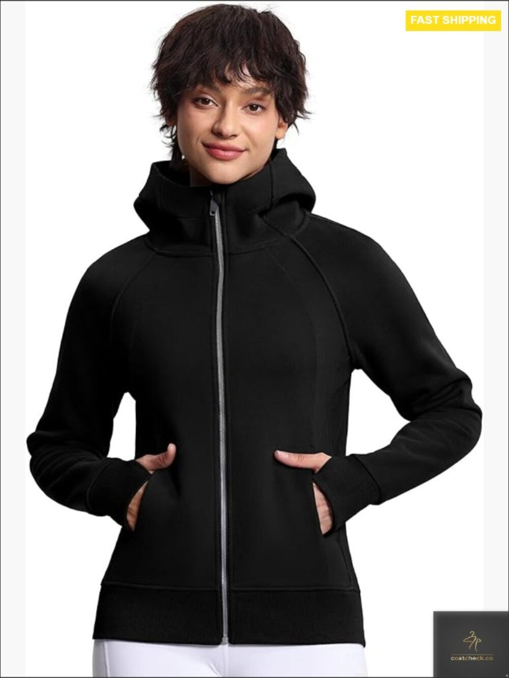 Zip Up Hoodie Fleece Workout Jacket with Pockets Thumb Hole Long Sleeve